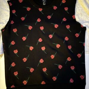 Customized forever 21 Black Sleeveless sweatshirt Top with Red Floral Pattern